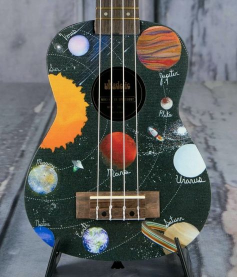 Uke Chords, Painted Guitars, Painted Ukulele, Kala Ukulele, Ukulele Design, Guitar Crafts, Cool Ukulele, Out Space, Soprano Ukulele