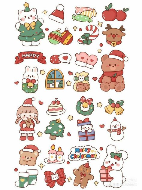 Christmas Aesthetic Stickers Printable, Christmas Aesthetic Stickers, Christmas Stickers Aesthetic, Cute Christmas Art, Christmas Chibi, Christmas Stickers Printable, Holiday Clip Art, Snowman Clipart, Xmas Sticker