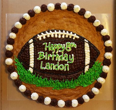 Football Cookie Cake. Football Message Cookie, Cookie Cake Football Designs, Football Cookie Cake Designs, Cookie Cake For Men, Great American Cookie Cake Designs, Cookie Cake Decorating Ideas Birthdays, Football Cookie Cake, Football Cake Design, Giant Cookie Cake