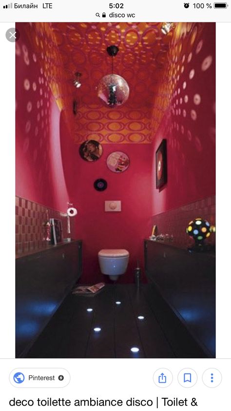 Club Toilet Design, Disco Toilet, Downstairs Toilet Ideas Quirky, Small Bathroom Door Ideas, Small Bathroom Counter Decor, Small Bathroom Door, Pub Bathroom, Small Bathroom With Tub, Small Bathroom Shelves