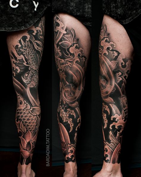 BARDADIM TATTOO PORTFOLIO - JAPANESE TATTOOS Koi Leg Sleeve Tattoo, Leg Sleeve Tattoo Men Full Japanese, Japanese Leg Tattoo Sleeve, Thigh Sleeve Men, Japanese Tattoo Art Leg Sleeve, Japan Tattoo Leg, Japanese Leg Tattoo Men, Full Leg Tattoo Men Japanese, Japanese Arm Sleeve Tattoo