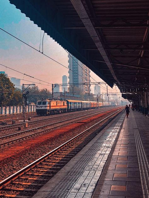 Indian Railway Train passing by Matunga Railway Station, Mumbai. Download this photo by Yash Bhardwaj on Unsplash Indian Railway Train, Mumbai City, Indian Railways, Train Photography, Story Ideas Pictures, Mumbai India, Aesthetic Photography Nature, City Aesthetic, Train Travel