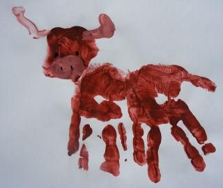 Handprint Ox Painting Ox Painting, Rodeo Crafts, Handprint Alphabet, Wild West Crafts, Longhorn Art, Bull Bear, Texas Crafts, Texas Theme, Cowboy Crafts