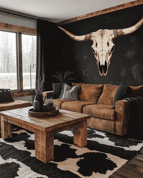 Western Living Room Ranch Style, Grunge Living Room, Western Modern Home Decor, Western Style Living Room, Western Decor Living Room, Modern Western Home Decor, Western Living Room Decor, Gothic Living Room, Western Living Room