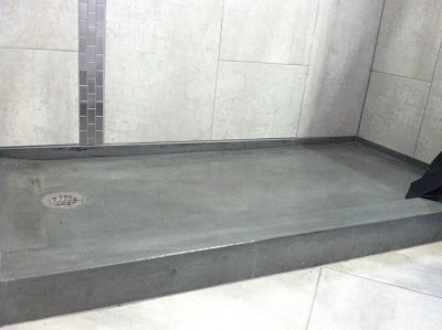 Cement Shower Floor, Concrete Shower Floor, Concrete Shower Pan, Concrete Shower, Tile Walls, Concrete Bathroom, Poured Concrete, Shower Pan, Concrete Floor