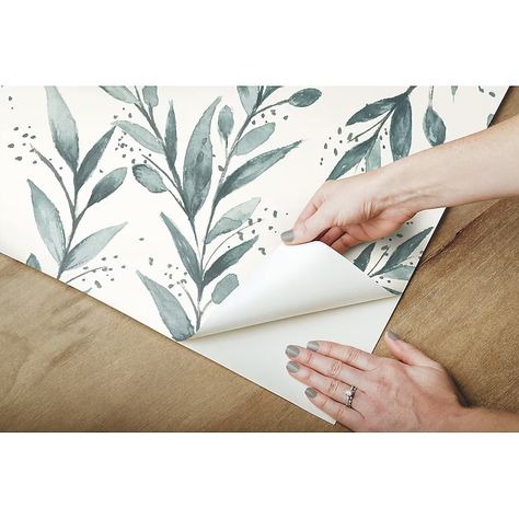 York Wallcoverings Teal Magnolia Home Olive Branch Peel and Stick Wallpaper in the Wallpaper department at Lowes.com Olive Branch Wallpaper, Branch Wallpaper, Cheryl Ann, Stripped Wallpaper, Bath Redo, Olive Branches, Drops Patterns, Bathroom Decorating, York Wallcoverings