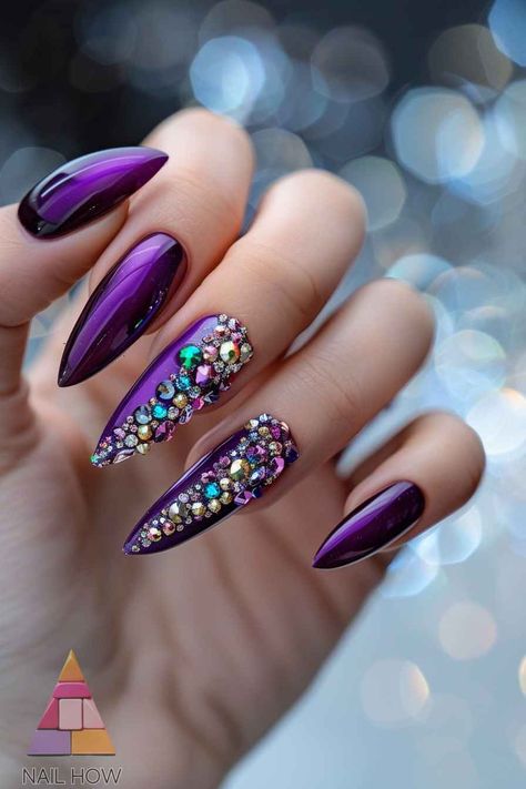 Magenta Nails With Rhinestones, Purple Spring Nails, Galaxy Cupcakes, Magenta Nails, Nails With Rhinestones, Silk Wrap Nails, Purple Nail Art, Purple Spring, Nail Prices