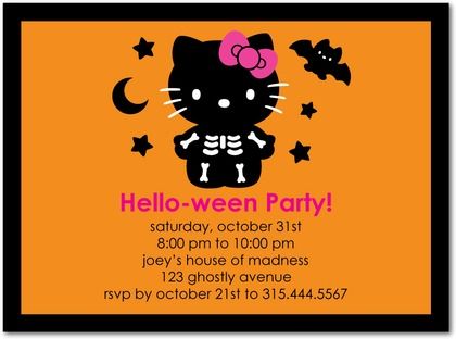 Adult Halloween Party Invitations, Hello Kitty Theme Party, Invitation Card Party, Business Christmas, Business Holiday Cards, Hello Kitty Themes, Halloween Invitation, Adult Halloween Party, Hello Kitty Halloween