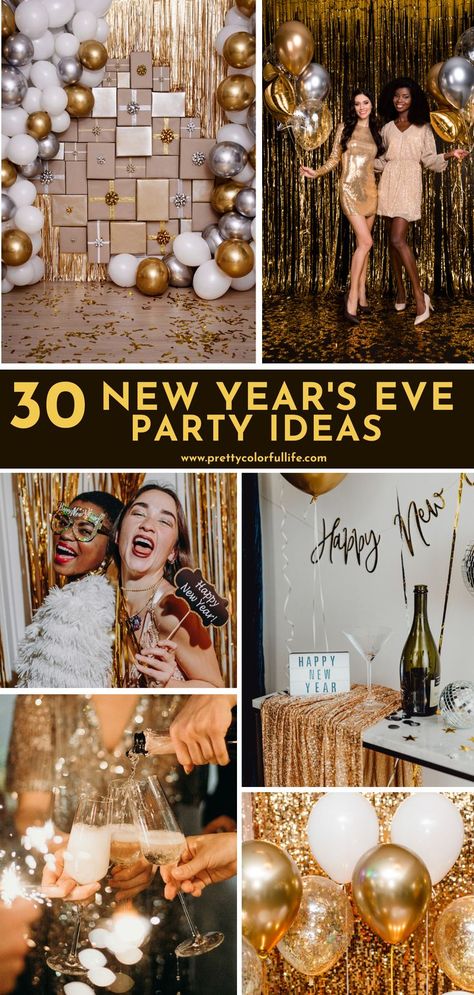 Host an epic New Year's Eve party at home or at a local venue with my selection of the best 2022 New Year’s eve party ideas. Decorate your party with New years eve decorations ideas such as gorgeous black and gold table settings with star plates and gold confetti. Snap a photo with your friends with a photo backdrop and 2022 balloons. At the stroke of midnight, release your balloon drop and scream “ Happy New New Year”. Click the link to find more adult New Year’s Eve party ideas. New Year Backdrop Ideas Diy, New Years Eve Decorations Ideas, Gold Nye Party, 2022 Balloons, Diy New Years Eve Decorations, New Years Eve House Party, Gold Table Settings, New Years Eve Table Setting, Nye Balloons