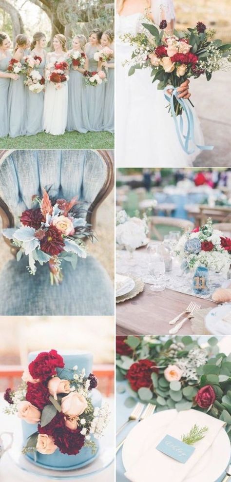 Blue Wedding Color Schemes, Red And Blue Wedding, Wedding Color Scheme Ideas, Burgundy Fall Wedding, Deep Red Wedding, Wedding Color Schemes Blue, Color Inspiration Boards, Burgundy And Blush Wedding, Wedding Colors Red