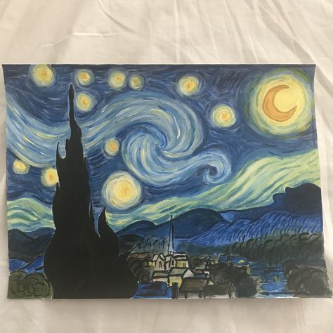 starry night recreation by @hiimbee (me!! lol) Famous Art Paintings, Starry Night Painting, The Starry Night, Easy Canvas, Easy Canvas Art, Famous Art, Make Art, Starry Night, Watercolor Paintings