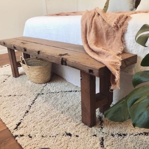 Timber Bench Seat, Wooden Bench Seat, Bench For Bedroom, Rustic Bench, End Of Bed Bench, Timber Furniture, Bed Bench, Reclaimed Timber, Bedroom Bench