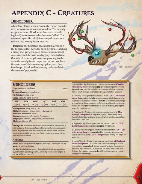 Beholdeer - Oh Deer! A Christmas Monster! - CR 6 Aberration - Free PDF: DnDHomebrew Dnd 5e Christmas Monsters, Christmas Dnd Monsters, Christmas One Shot Dnd, Dnd Christmas Monsters, Dnd Christmas Characters, Dnd Candyland, D&d Christmas, Christmas Dnd, Dnd Christmas