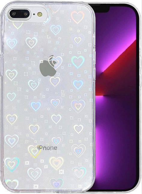 Holographic Phone Case, Phone Case Iphone 8 Plus, Cell Phone Ring, Blue Phone Case, Apple Phone Case, Girl Rainbow, Pattern Iphone Case, Iphone 7 Plus Cases, Rainbow Heart