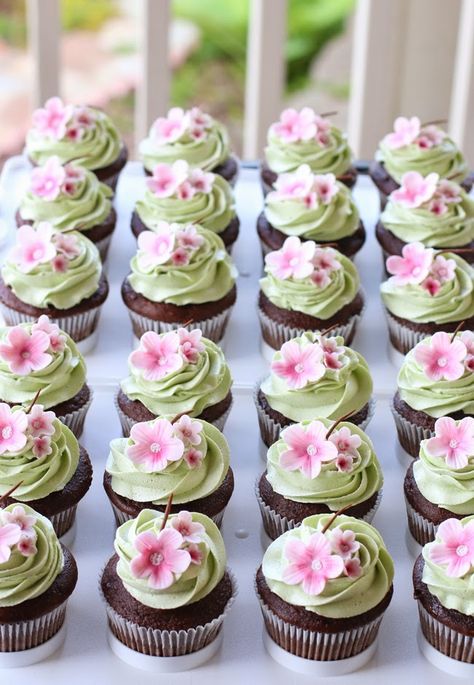 Birthday Cupcakes For Women, Cherry Blossom Party, Cherry Blossom Cake, Cherry Blossom Theme, Cherry Blossom Wedding, Spring Birthday, Wedding Cupcakes, Chocolate Cupcakes, Birthday Cupcakes