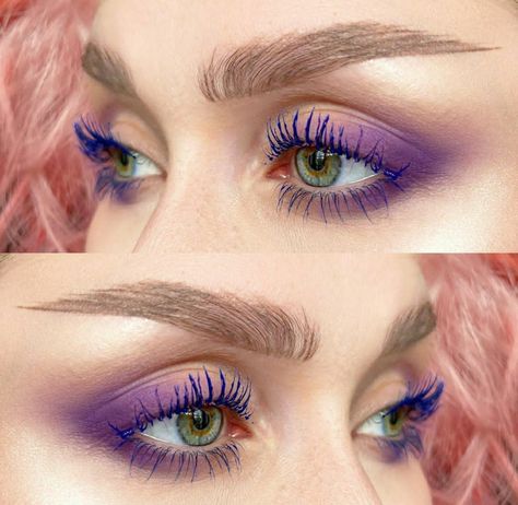 Purple Mascara, Purple Makeup Looks, Blue Products, Colored Mascara, Mascara Products, Beautiful Makeup Looks, Maquillage On Fleek, Funky Makeup, Blue Mascara