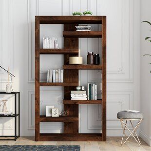 Open Bookshelf, Geometric Bookcase, Bookshelf Ideas, Wood Shelving, Library Bookcase, Knotty Alder, Etagere Bookcase, Alder Wood, Black Furniture