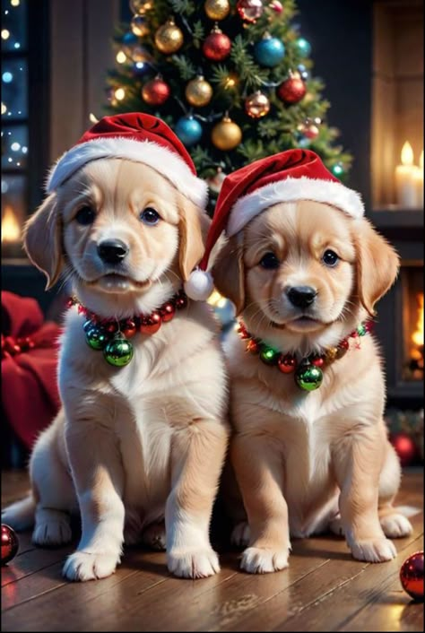 Christmas With Dogs, Beautiful Dog Pictures, Tree With Presents, Dog Christmas Pictures, Pictures Of Christmas, Christmas Puppies, Labrador Golden Retriever, Christmas Pets, Christmas Tree With Presents