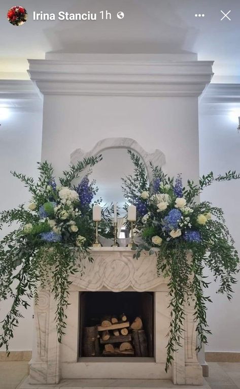 Mantel Floral Arrangements Wedding, Fireplace Greenery, Mantel Floral Arrangements, Wedding Mantle, Church Altar Decorations, Graduation Flowers, Church Altar, Holiday Mantle Decor, Holiday Mantle