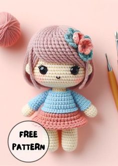 Free Crochet Mina Doll Amigurumi Pattern Doll Crochet Pattern Free, Crochet Mario, Yarn Diy Projects, Doll Amigurumi Free Pattern, Crochet Dolls Free Patterns, Crochet Baby Toys, Crochet Teddy, Crochet Doll Clothes, Crochet Bunny