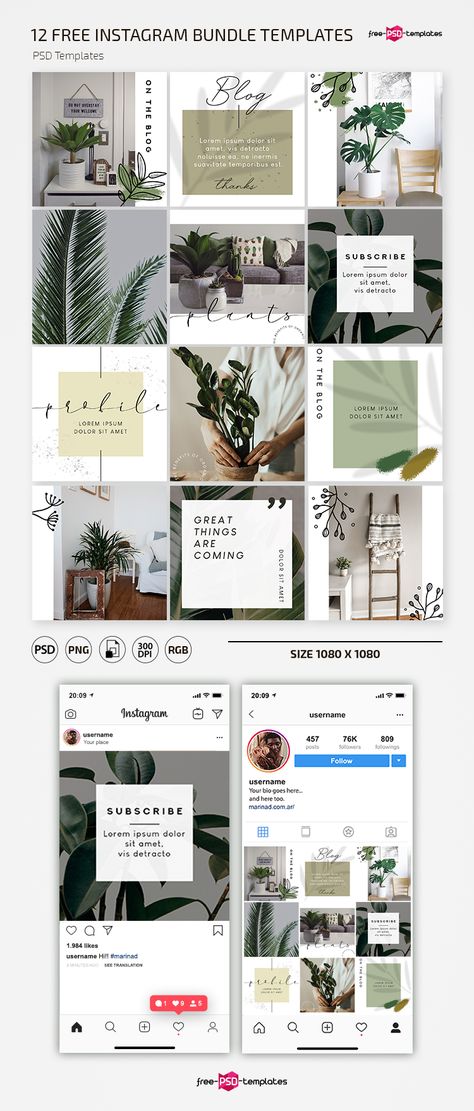 Free Plants Instagram Bundle Templates | Free PSD Templates Plant Instagram Feed, Plant Astethic Wallpaper, Plant Template, Plant Instagram, Green Bank, Portfolio Template Design, Instagram Puzzle, Instagram Names, Instagram Template Design