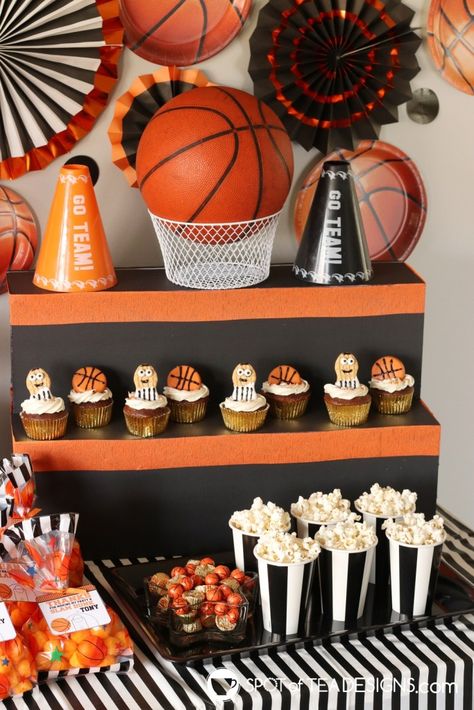 Basketball Party Hacks - Spot of Tea Designs Basketball Birthday Party Ideas, Basketball Themed Birthday Party, Basketball Party Decorations, Basketball Theme Birthday, Basketball Birthday Party, Basketball Baby Shower, Party Game Ideas, Basketball Theme Party, Basketball Birthday Parties