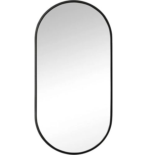 Ebern Designs 11x23 Black Large Oval Mirror Pill Shaped Aluminum Frame for Living Room Bedroom Bathroom | Wayfair Long Oval Mirror Bathroom, Black Oval Mirror Bathroom, Black Oval Standing Mirror, Black Framed Oval Mirror, Large Oval Mirror, Under $100 Oval Mirrors, Black Mirror Frame, Oval Mirror, Large Mirror