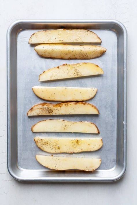 Whole30 French Fries (Oven or Air Fryer) - Organically Addison Best Homemade Fries, Whole30 Sweet Potato Fries, Fries Oven, Air Fryer Pan, Organically Addison, Steak Burgers, Homemade Fries, Crispy French Fries, Homemade French Fries