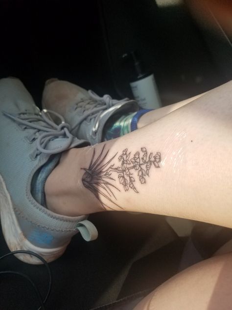 Yucca Tattoo New Mexico, New Mexico Inspired Tattoos, Izote Flower Tattoo, Yucca Flower Tattoo, Ankle Plant Tattoo, Yucca Plant Tattoo, New Mexico Tattoos, Yucca Tattoo, Western Tats