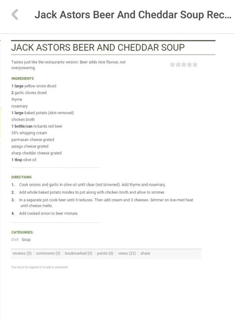 Jack Astors Beer and Cheddar Soup Jack Astors Beer And Cheddar Soup, Beer And Cheddar Soup, Beer Cheddar Soup, Bacon Wrapped Pork Chops, Beer Soup, Cheddar Soup Recipe, Beer Cheese Soups, Comfort Soup Recipes, Vegan Cheddar