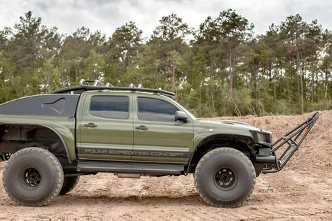 World record holding Toyota Tacoma Polar Expedition goes to auction Toyota Tacoma Camper Shell, Tacoma Camper Shell, Toyota Offroad, 2010 Toyota Tacoma, Tacoma Mods, Tacoma World, Expedition Trailer, Tacoma Truck, Big Wheels