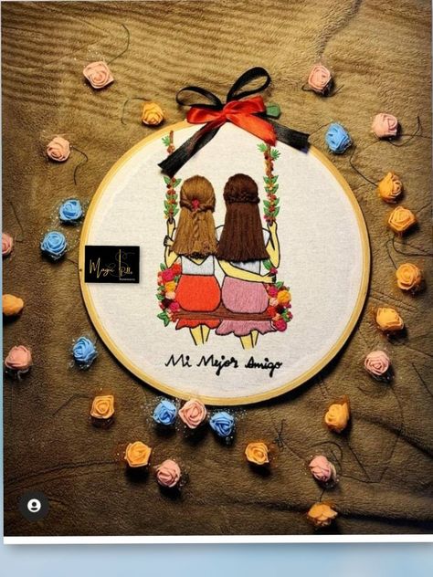 Best friends/ sisters / colleagues embroidery hoop art... Embroidery Designs For Best Friend, Best Friend Embroidery Design, Sisters Embroidery Hoop, Sister Embroidery, Embroidery Hoop Art Diy, Embroidery Frame, Money Bouquet, Best Friends Sister, Embroidery Hoop Wall Art