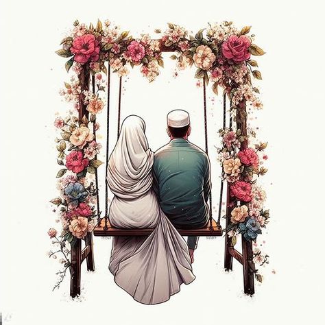 Muslim Couple Animation, Muslim Couple Cartoon Art, Svadbene Dekoracije, Muslim Couple Cartoon, Islam Illustration, Couple Cartoon Pictures, Couple Halal, Save The Date Posters, Bride Cartoon