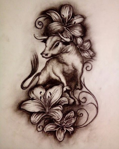 Bull and lily Taurus Bull, Mommy Tattoos, Taurus Tattoos, Lily Tattoo, Flowers Tattoo, Flower Tattoos, Tattoo Ideas, Lily, Tattoos