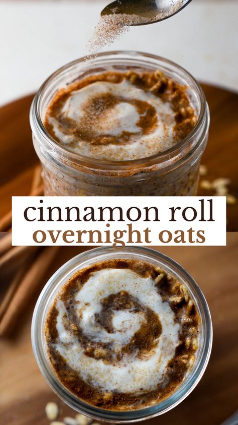 Healthy Icing, Cinnamon Roll Overnight Oats, Overnight Oats Recipe Easy, Best Overnight Oats Recipe, Oat Recipes Healthy, Overnight Oats Recipe Healthy, Overnight Oat, Oats Recipe, Overnight Oats Recipe