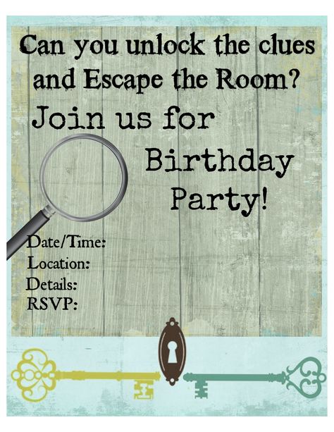 Escape Room Party, Birthday Party Invitations Free, Boy Party Invitations, Escape Room For Kids, Spy Party, Fathers Day Wishes, Birthday Party At Home, Free Printable Birthday Invitations, Free Printable Invitations