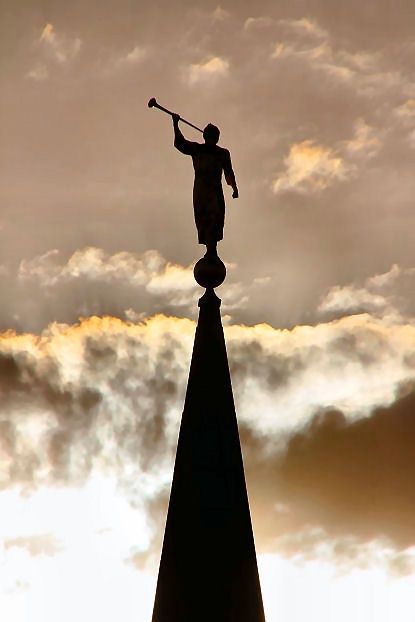 “I see the angel Moroni, standing atop the temple, as a shining symbol of [our] faith. I love Moroni, because in a degenerate society, he remained pure and true. He is my hero. He stood alone. I feel somehow he stands atop the temple today, beckoning us to have courage, to remember who we are and to be worthy to enter the holy temple, to ‘arise and shine forth,’ to stand above the worldly clamor and to, as Isaiah prophesied, ‘Come to the mountain of the Lord’—the holy temple.” –Elaine S. Dalton Angel Moroni, Lds Temple Pictures, Later Day Saints, Mormon Temples, Temple Pictures, Church Quotes, Lds Church, Lds Temples, Gospel Of Jesus Christ