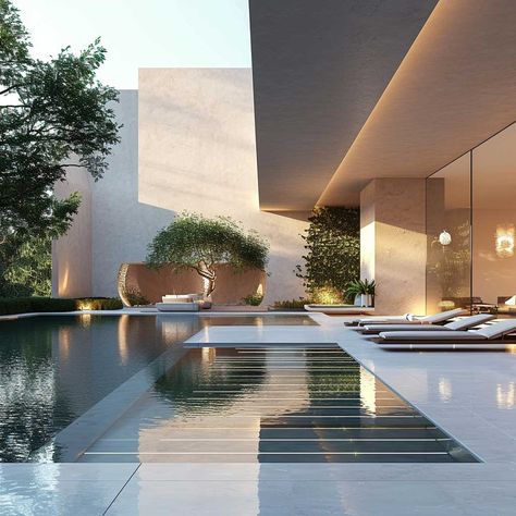 19+ Chic Pool Landscaping Designs to Elevate Your Outdoor Space • 333+ Art Images High End Pool Design, Sheer Decent Pool Water Feature, Pool Modern Design, Modern Pool Deck, Modern House Pool, Luxury Pool Designs, Modern Pool Design, Pool Design Modern, Terrace Pool