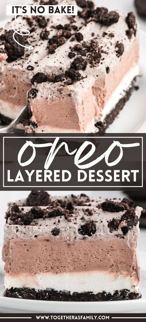 Dessert With Oreo Crust, Layered Deserts Recipes, Fancy Oreo Dessert, Oreo Dessert Without Cream Cheese, No Bake Oreo Delight, Oreo Lasagna Recipe Cool Whip, Layered Oreo Dessert, Oreo Whipped Cream Dessert, Heavenly Oreo Dessert