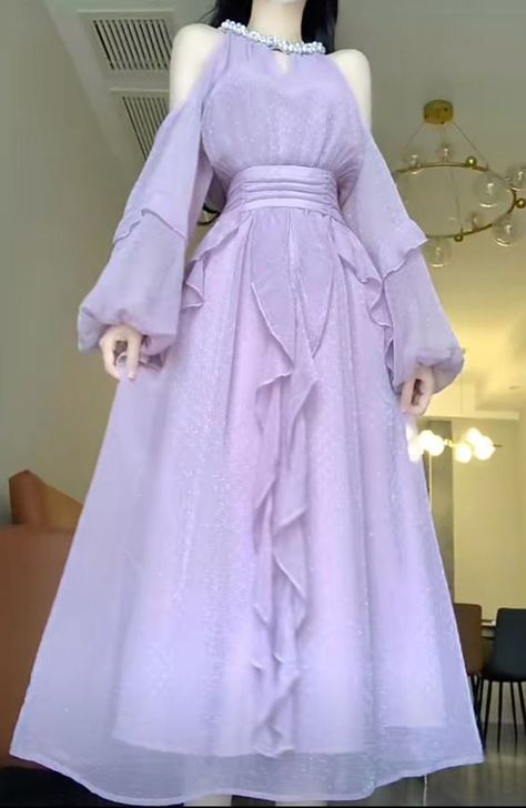 Purple Silk Dress Aesthetic, Princess Dresses Simple, Big Ruffle Dress, Fairytale Outfit Aesthetic, Cute Tea Party Outfits, Fairytale Dress Aesthetic, Purple Dress Aesthetic, 파티 드레스, Old Fashion Dresses