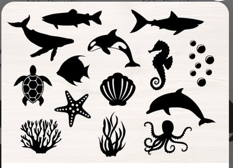 Sea Animal Silhouette, Ocean Silhouette, Fish Quilt Pattern, Scuba Vbs, Ocean Svg, Ocean Clipart, Fish Quilt, Fish Silhouette, Toddler Arts And Crafts