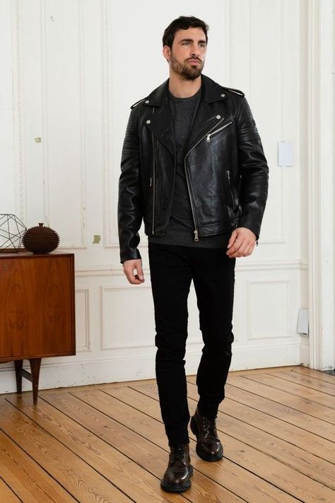 The size is suitable it's a vintage leather jacket and the delivery is also fast. Overall I am very satisfied Men Biker Jacket Outfit, Male Leather Jacket, Biker Jacket Outfit, Urban Male, Pu Leather Jacket, Rock Fashion, Man Party, Black Outfits, Men's Leather Jacket