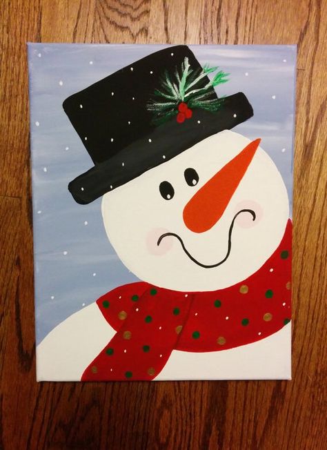 Kids Christmas Painting, December Art, Snowman Art, Christmas Art Projects, Christmas Canvas Art, Christmas Paintings On Canvas, Christmas Card Art, Snowman Painting, Holiday Painting