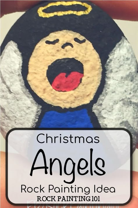 Paint these fun and easy Christmas angel rocks. This holiday rock painting idea is perfect for beginners. #rockpaintng101 #christmas #angel #paintedrock Angel Rock Painting Ideas, Angel Rock Painting, Christmas Rock, Rock Painting Ideas Easy, Christian Christmas, Paint Rock, Rock Design, Paint Pens, Wood Blocks