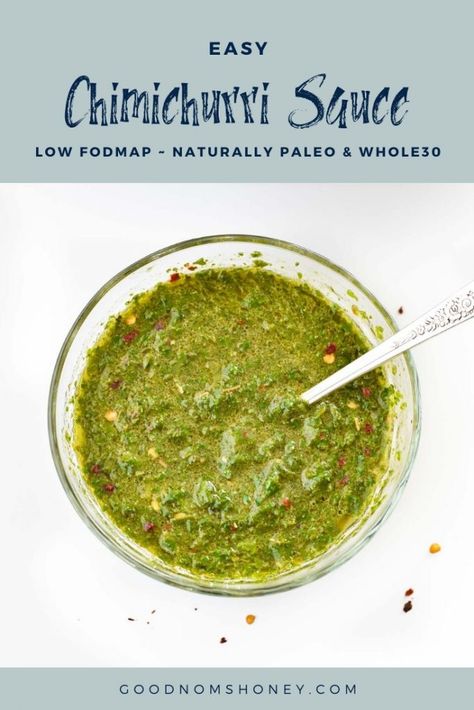 Low Fodmap Keto, Fodmap Condiments, Fodmap Sauces, Easy Chimichurri Sauce, Argentinian Recipes, Shrimp Skillet Recipes, Healthy Sauce Recipes, Easy Low Fodmap, Healthy Sauce