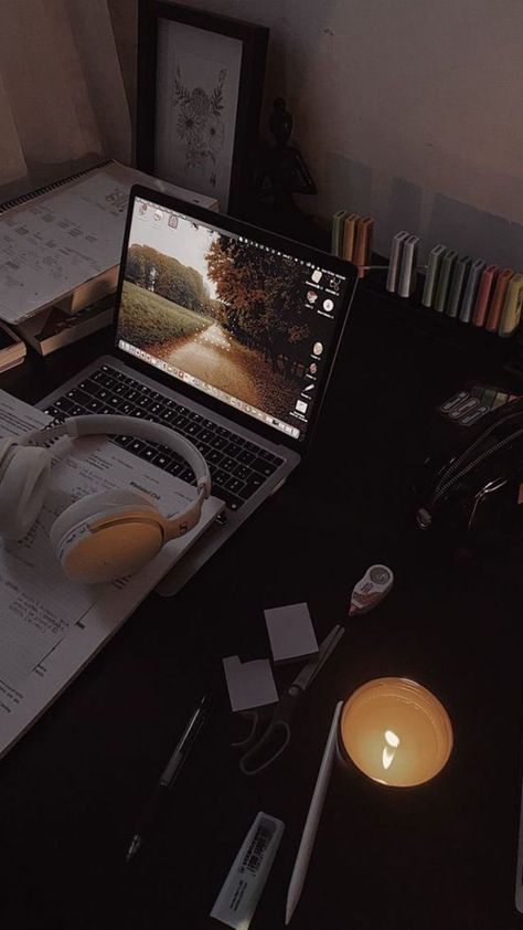 Black Study Desk Aesthetic, Desk Setup Aesthetic Dark, Dark College Aesthetic, Journaling Aesthetic Dark, Black Desk Setup Aesthetic, 2024 Vision Board Dark Aesthetic, Study Desk Aesthetic Dark, Office Aesthetic Dark, Dark Desk Aesthetic