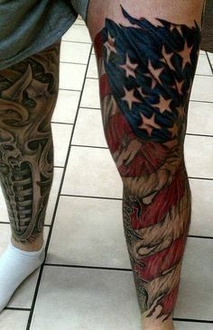 Tattoo Bein Frau, American Flag Sleeve Tattoo, Flag Tattoos, Patriotic Tattoos, Full Leg Tattoos, Army Tattoos, Tattoo Leg, Military Tattoos, Flag Tattoo