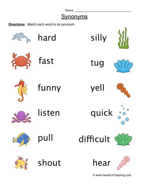 Synonyms - Have Fun Teaching Synonyms Worksheet, Teaching Synonyms, Kindergarten Grammar Worksheets, Opposites Worksheet, Antonyms Worksheet, Kindergarten Pictures, Kindergarten Worksheets Free Printables, Matching Worksheets, Have Fun Teaching