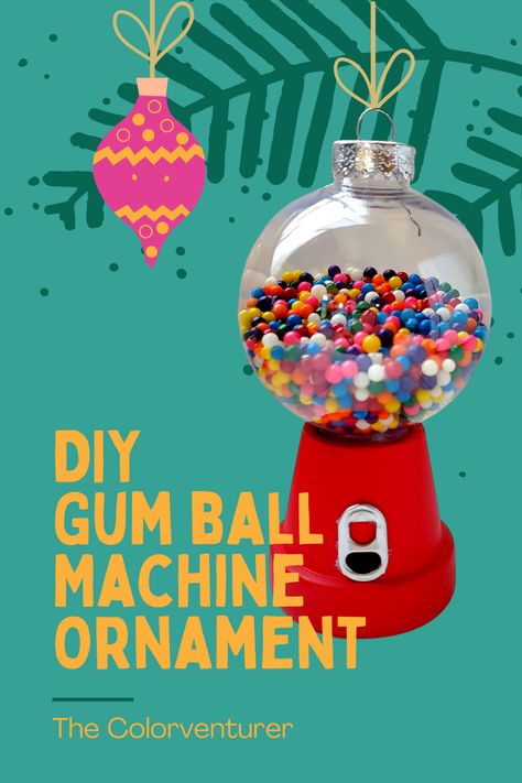 Add a sweet touch to your Christmas tree with this DIY Gumball Machine Ornament—or give it as an adorable gift to a friend of your chews-ing! Either way, it's so "gum-believably" cute! Gumball Machine Christmas Ornament, Gum Ball Ornament, Gum Ball Ornament Diy, Bubble Gum Ornament, Diy Gumball Machine Ornament, Gum Ball Machine Ornaments, Gum All Machine Ornament, Bubble Gum Machine Ornament, How To Make A Gumball Machine Diy