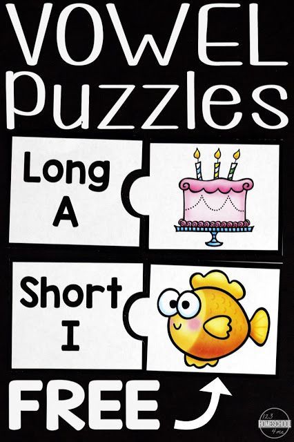 FREE Short Vowel and Long Vowel Puzzles - these are such a fun way to help kids learn to read, work on phonics, improve their spelling, and more with a fun educational activity for kindergarten, first grade, 2nd grade. Long Vowels Kindergarten, Short Vowel And Long Vowel, Vowels Kindergarten, Vowel Sounds Activities, Long Vowels Activities, Short Vowel Activities, Teaching Vowels, Short I Words, Activity For Kindergarten